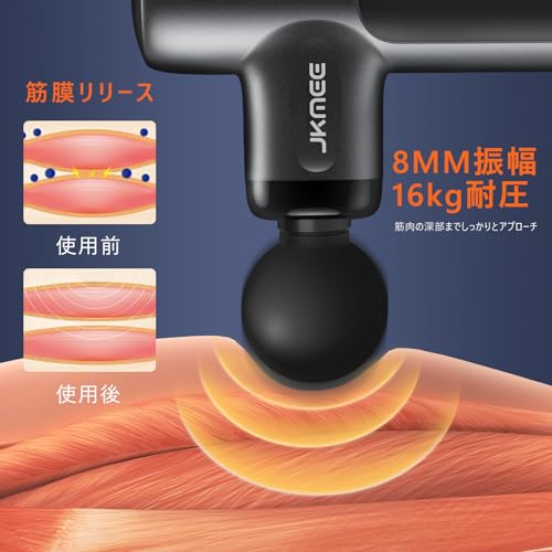 JKMEE 筋膜リリースガン ハンディガン最速3200回/分 AI自適応モード 高性能 4種類シリコンヘッド 8mm振幅 強力振動 MINIきんまくリリースガン 筋膜リリース ミニ筋膜ガン Type-C充電式 2000mAh*2大容量バッテリー(12時間以上連続使用) 静音 コンパクト 軽量便利 収納ケース&日本語取扱付き 日本国内サポート